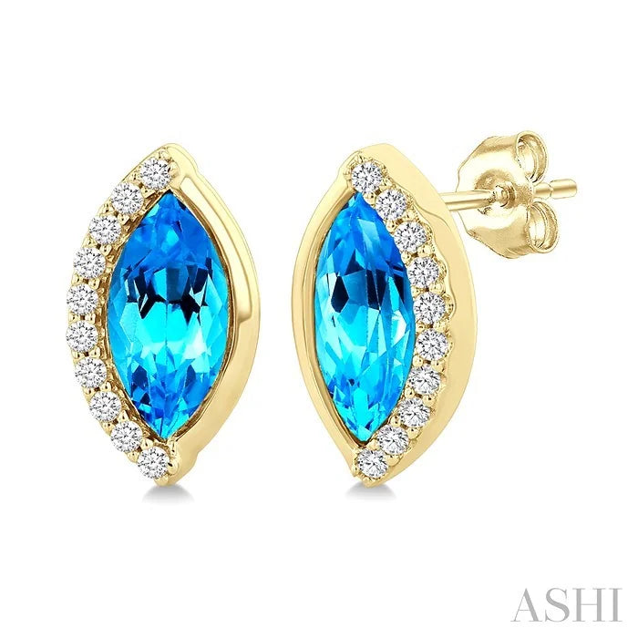 Marquise Shape Gemstone & Diamond Stud Earrings