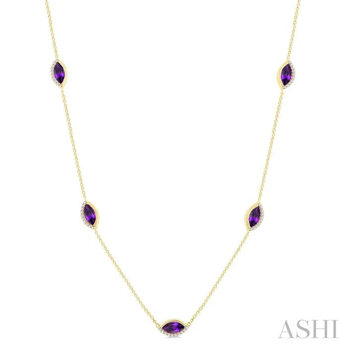 Marquise Shape Gemstone & Diamond Station Necklace