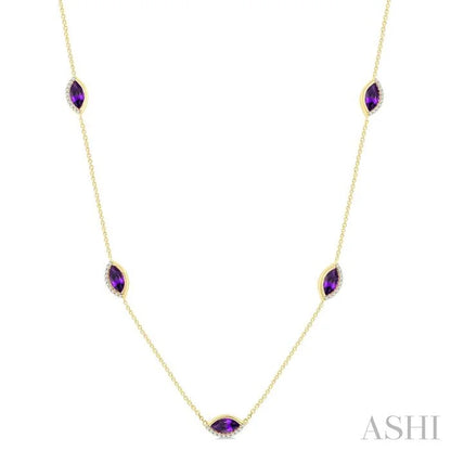 Marquise Shape Gemstone & Diamond Station Necklace