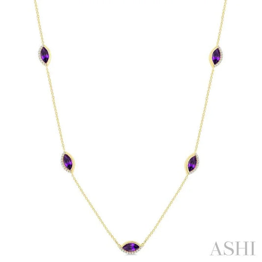 Marquise Shape Gemstone & Diamond Station Necklace