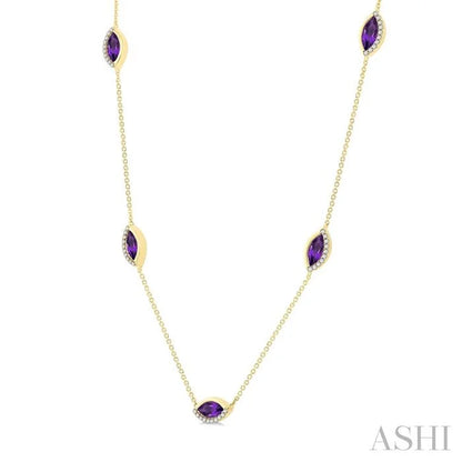 Marquise Shape Gemstone & Diamond Station Necklace