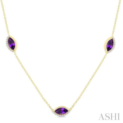 Marquise Shape Gemstone & Diamond Station Necklace