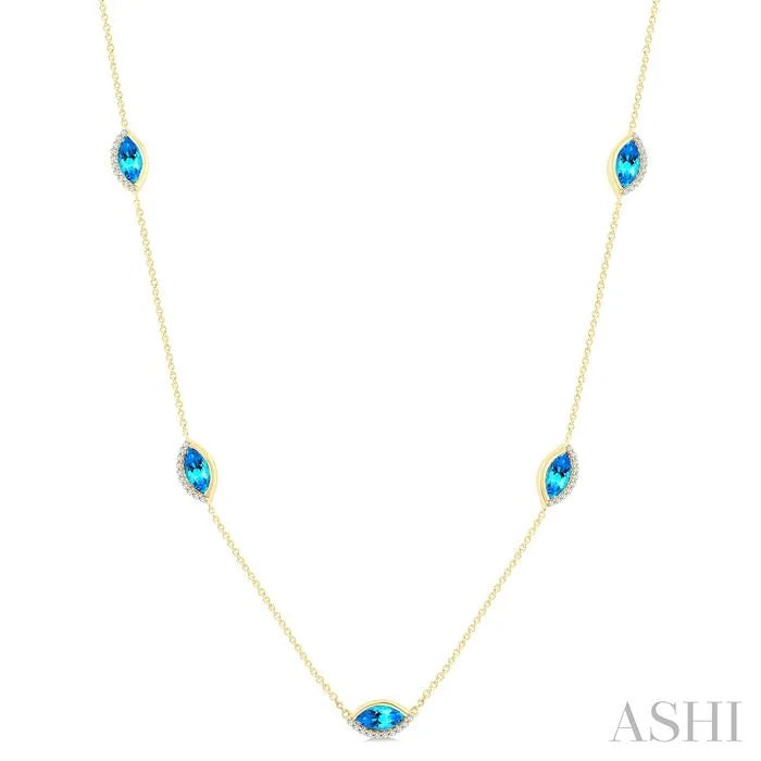 Marquise Shape Gemstone & Diamond Station Necklace