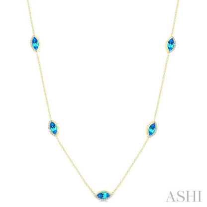 Marquise Shape Gemstone & Diamond Station Necklace