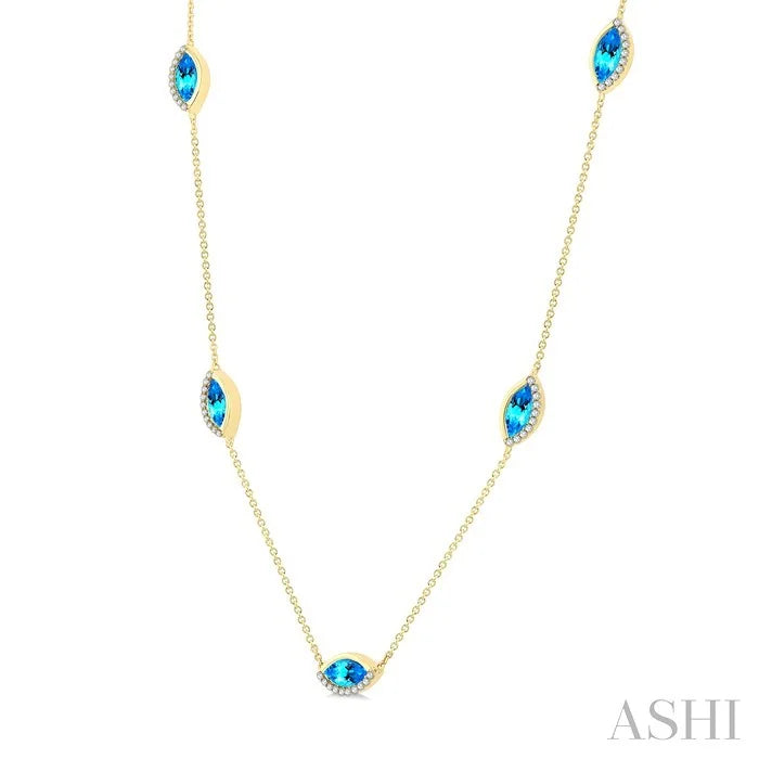 Marquise Shape Gemstone & Diamond Station Necklace