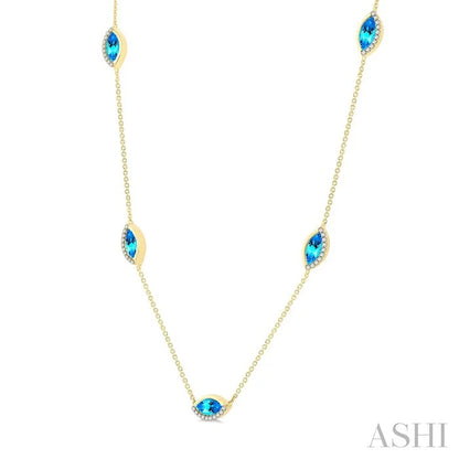 Marquise Shape Gemstone & Diamond Station Necklace