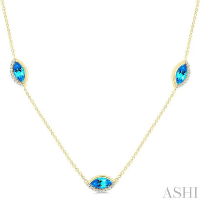 Marquise Shape Gemstone & Diamond Station Necklace