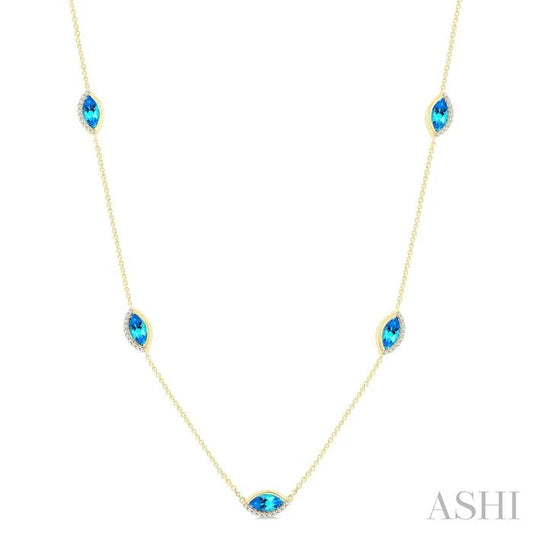 Marquise Shape Gemstone & Diamond Station Necklace