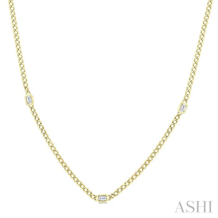 Emerald Shape Bezel Curb & Cuban Station Diamond Necklace