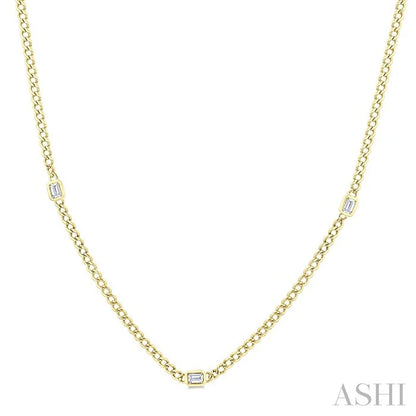 Emerald Shape Bezel Curb & Cuban Station Diamond Necklace