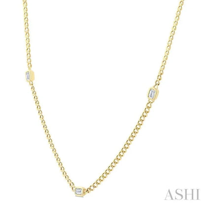 Emerald Shape Bezel Curb & Cuban Station Diamond Necklace