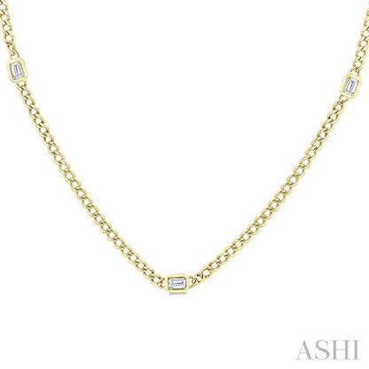 Emerald Shape Bezel Curb & Cuban Station Diamond Necklace
