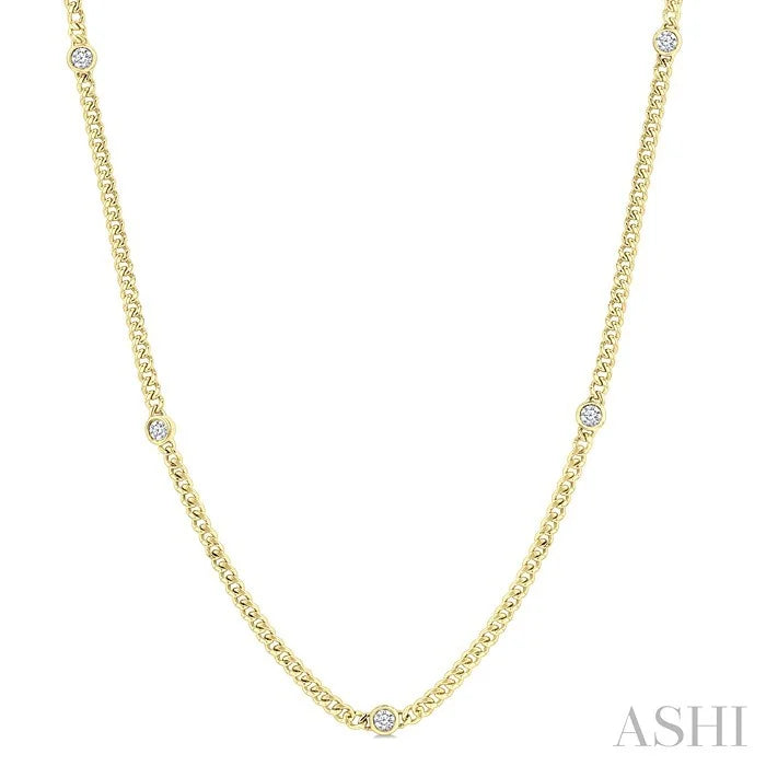 Round Shape Bezel Curb & Cuban Station Diamond Necklace