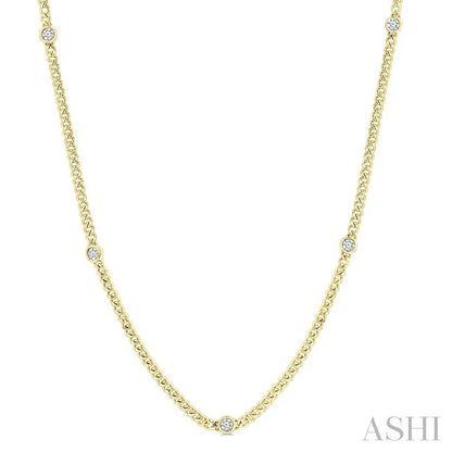 Round Shape Bezel Curb & Cuban Station Diamond Necklace