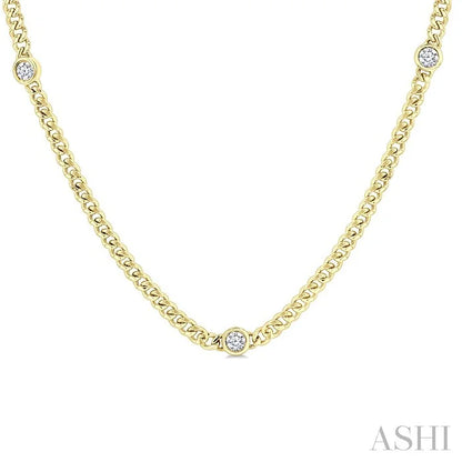 Round Shape Bezel Curb & Cuban Station Diamond Necklace