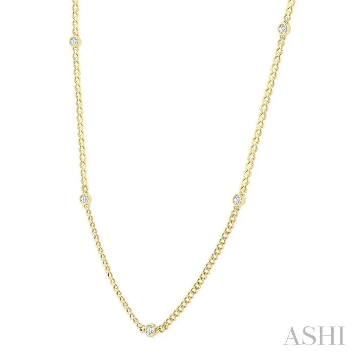 Round Shape Bezel Curb & Cuban Station Diamond Necklace