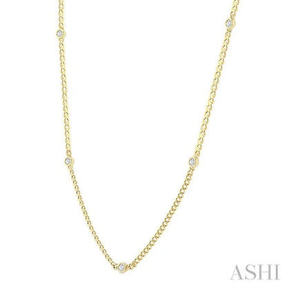 Round Shape Bezel Curb & Cuban Station Diamond Necklace