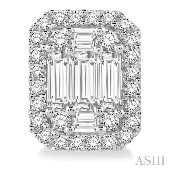 Emerald Shape Halo Fusion Diamond Earrings
