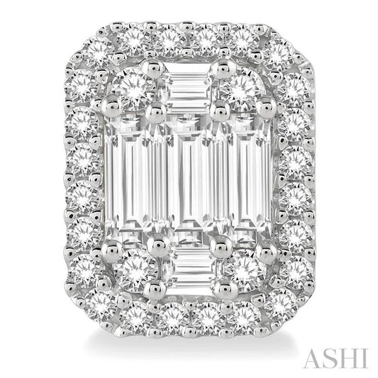 Emerald Shape Halo Fusion Diamond Earrings