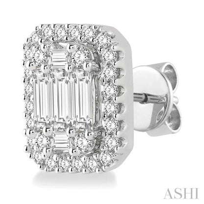 Emerald Shape Halo Fusion Diamond Earrings