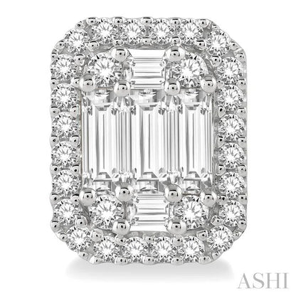 Emerald Shape Halo Fusion Diamond Earrings