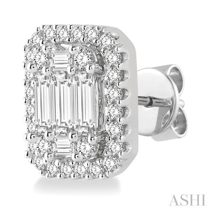 Emerald Shape Halo Fusion Diamond Earrings
