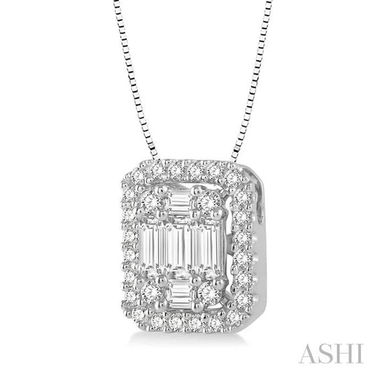 Emerald Shape Halo Fusion Diamond Pendant