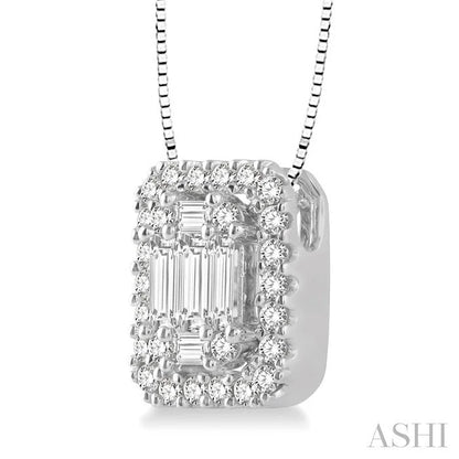 Emerald Shape Halo Fusion Diamond Pendant