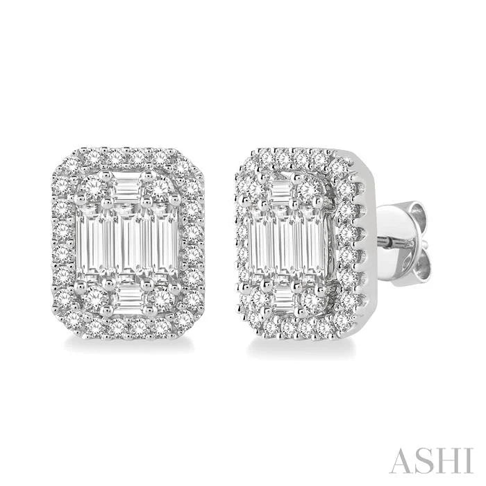 Emerald Shape Halo Fusion Diamond Earrings