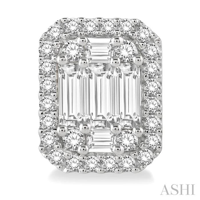 Emerald Shape Halo Fusion Diamond Earrings