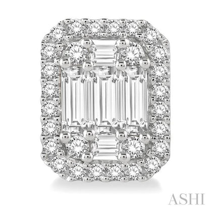 Emerald Shape Halo Fusion Diamond Earrings