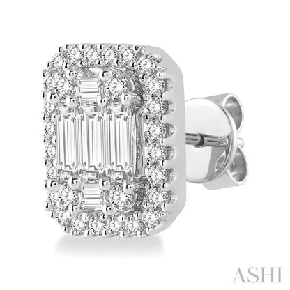 Emerald Shape Halo Fusion Diamond Earrings