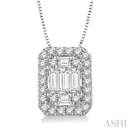 Emerald Shape Halo Fusion Diamond Pendant