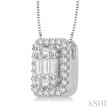 Emerald Shape Halo Fusion Diamond Pendant