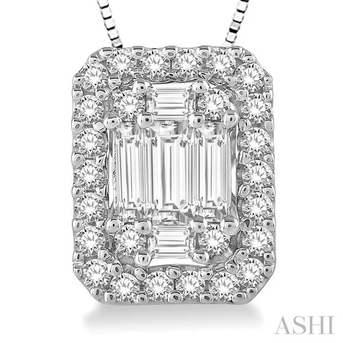 Emerald Shape Halo Fusion Diamond Pendant