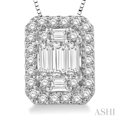 Emerald Shape Halo Fusion Diamond Pendant