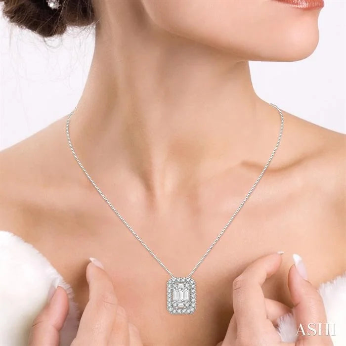 Emerald Shape Halo Fusion Diamond Pendant