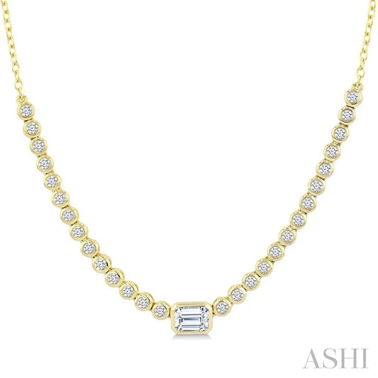 Luna Bezel Emerald Shape Halfway Diamond Necklace
