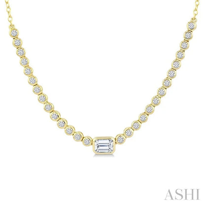 Luna Bezel Emerald Shape Halfway Diamond Necklace