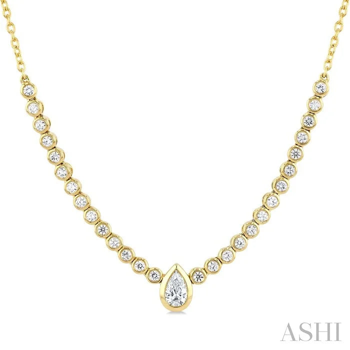 Luna Bezel Pear Shape Halfway Diamond Necklace