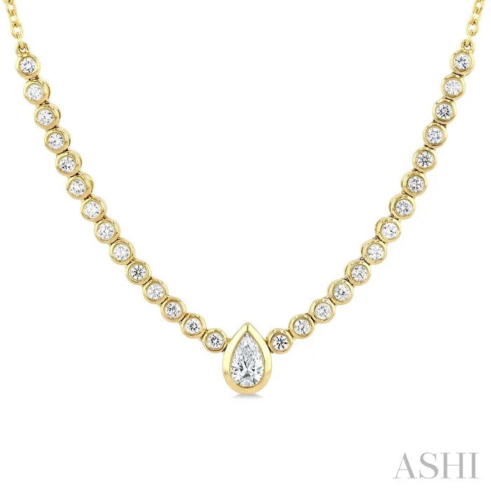 Luna Bezel Pear Shape Halfway Diamond Necklace
