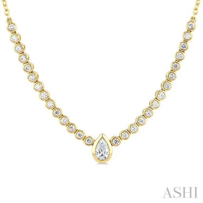 Luna Bezel Pear Shape Halfway Diamond Necklace