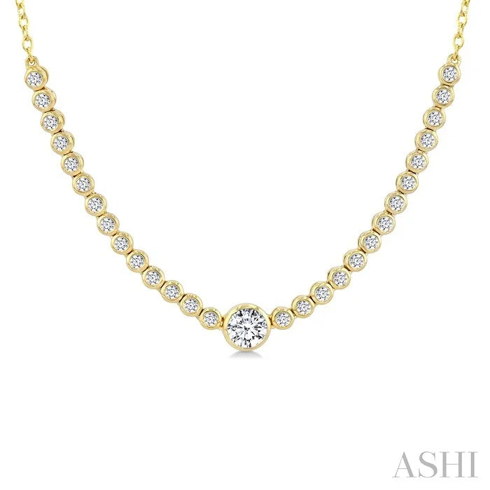 Luna Bezel Round Shape Halfway Diamond Necklace