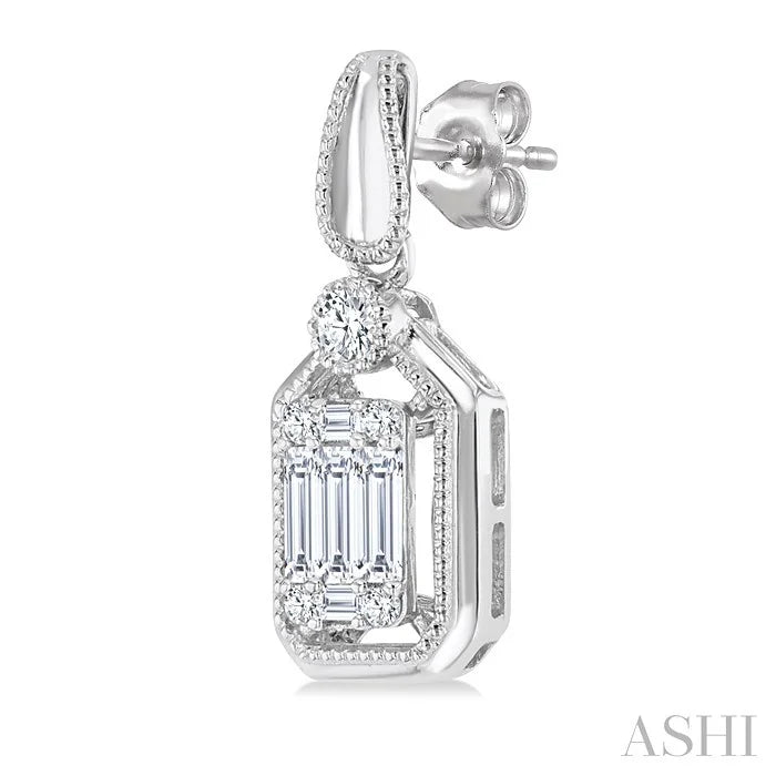Emerald Shape Fusion Diamond Earrings
