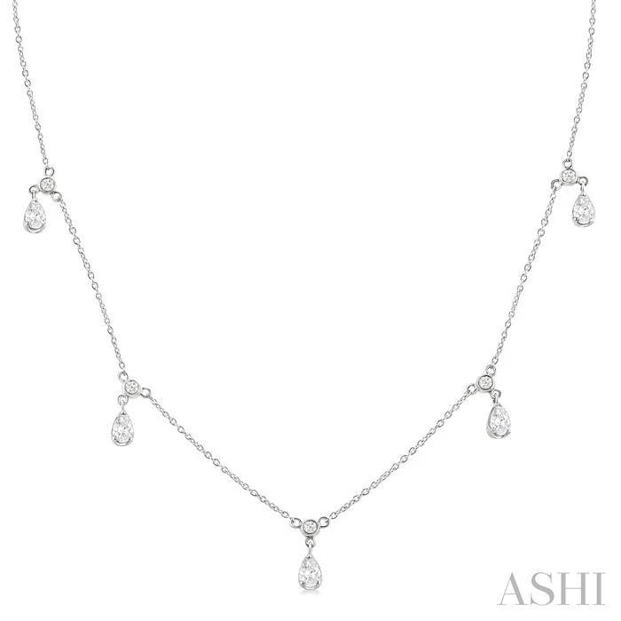Pear Shape Diamond Dangle Station Necklace