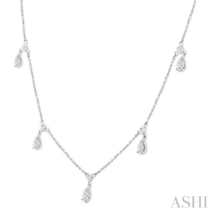 Pear Shape Diamond Dangle Station Necklace