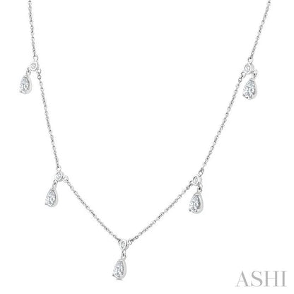 Pear Shape Diamond Dangle Station Necklace