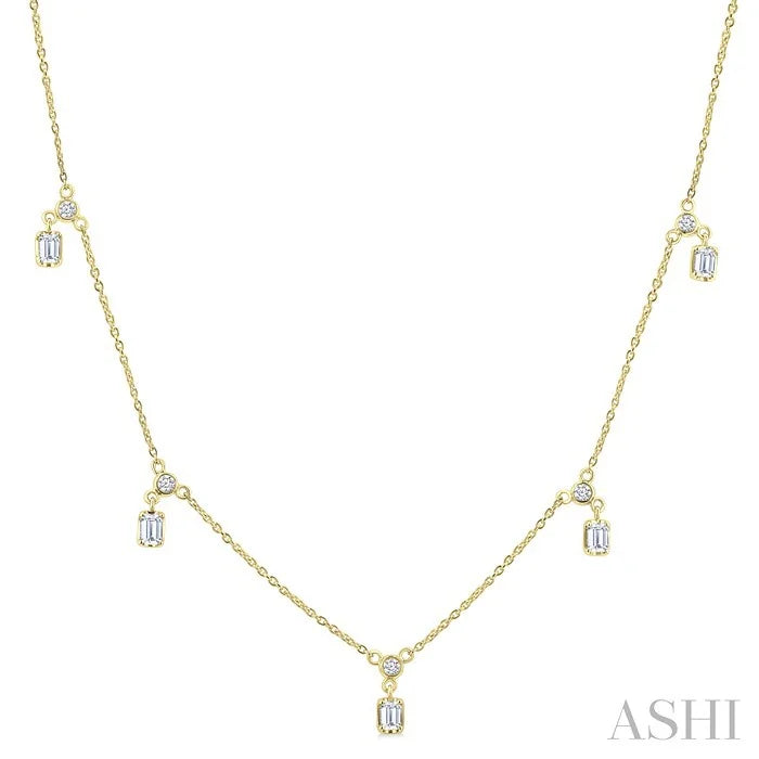 Emerald Shape Diamond Dangle Station Necklace