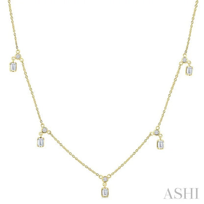 Emerald Shape Diamond Dangle Station Necklace