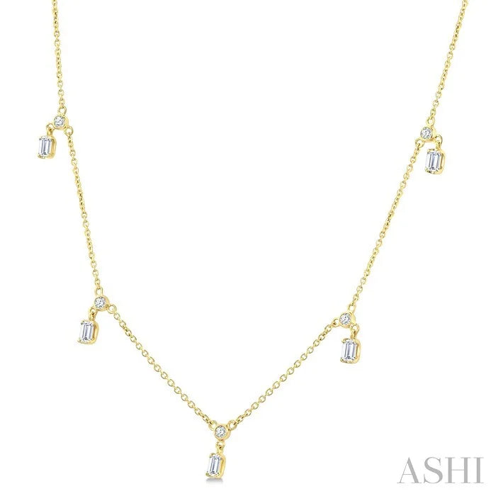 Emerald Shape Diamond Dangle Station Necklace